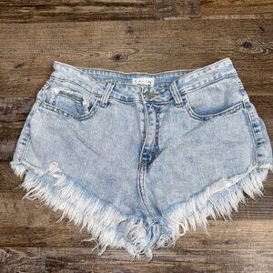 Cello Light Wash Distressed Cutoff Denim Shorts Frayed Hem Women’s Size M